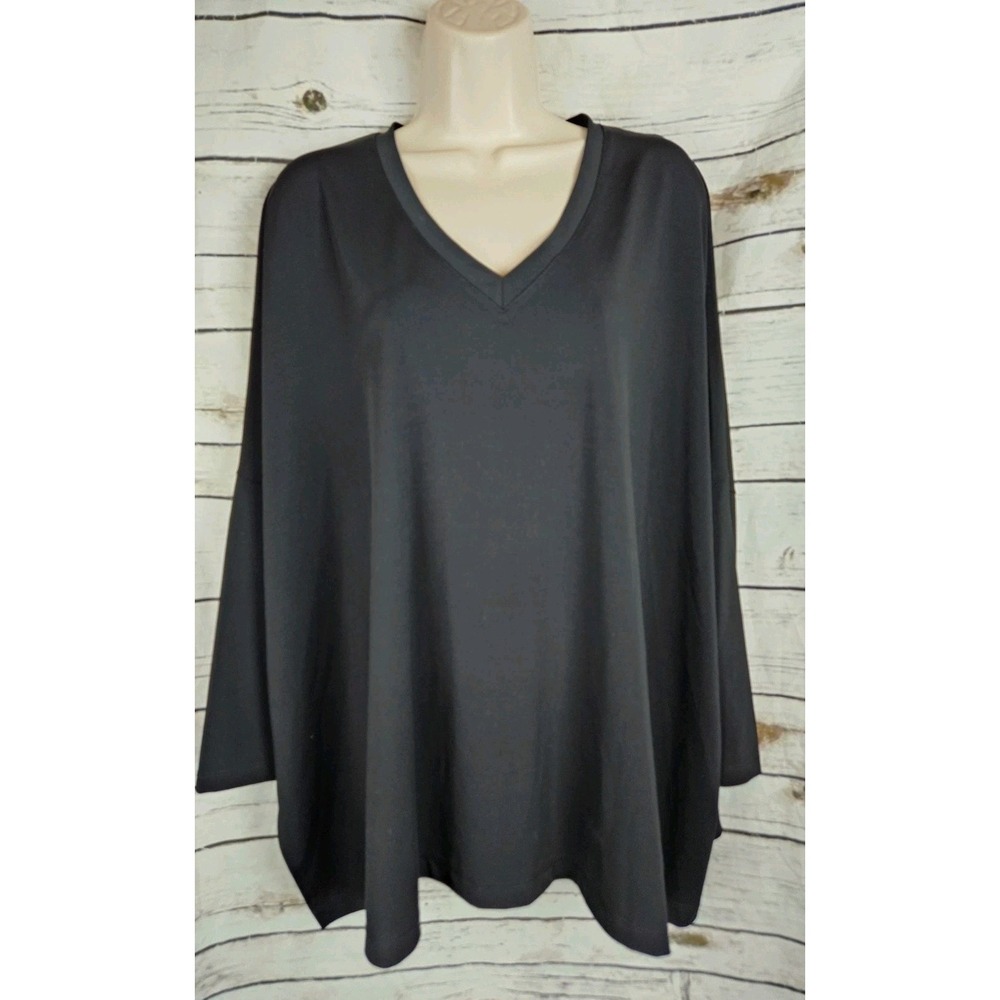Planet by Lauren G Black Microfiber Boxy Tunic Top One Size V-Neck Oversized